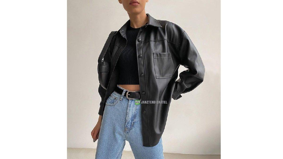 JNK x KMJ Jaket Wanita Model Oversize Bahan Semi Kulit Sintetis