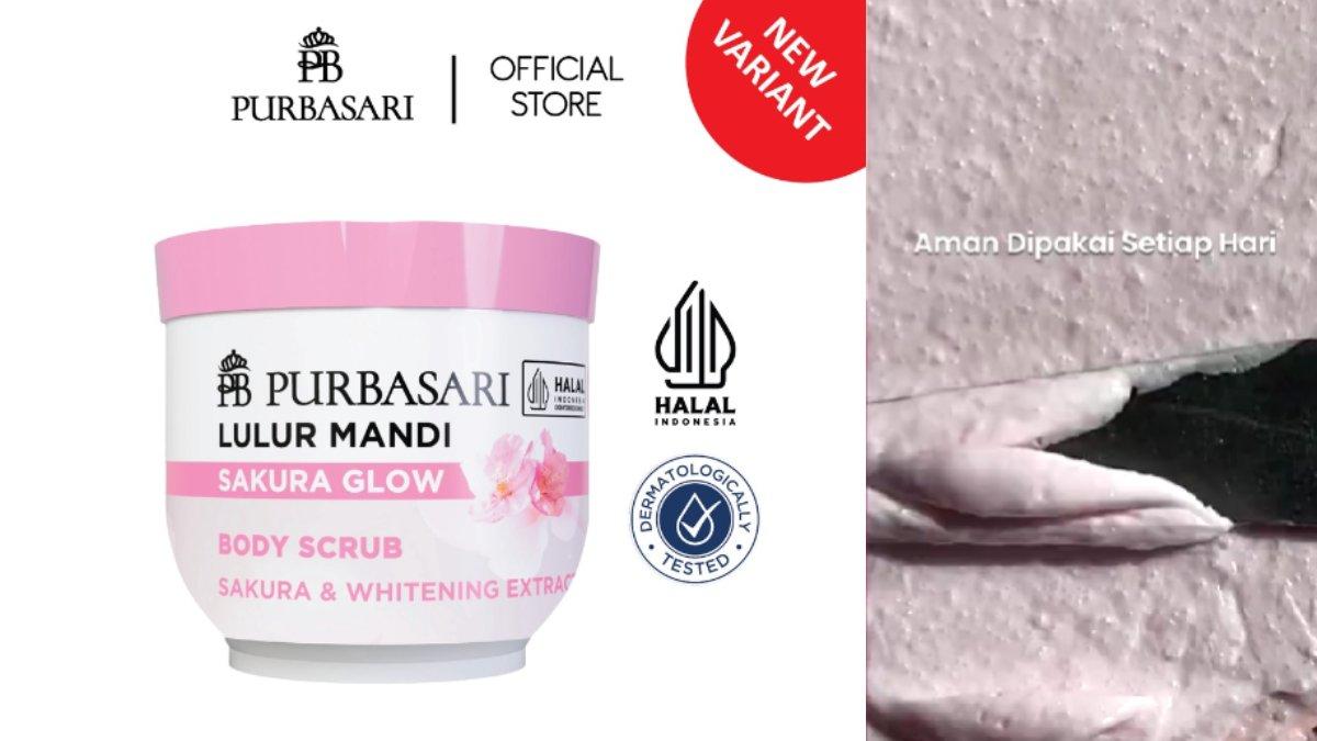 Kemasan dan tekstur Purbasari Lulur Mandi Sakura Glow.