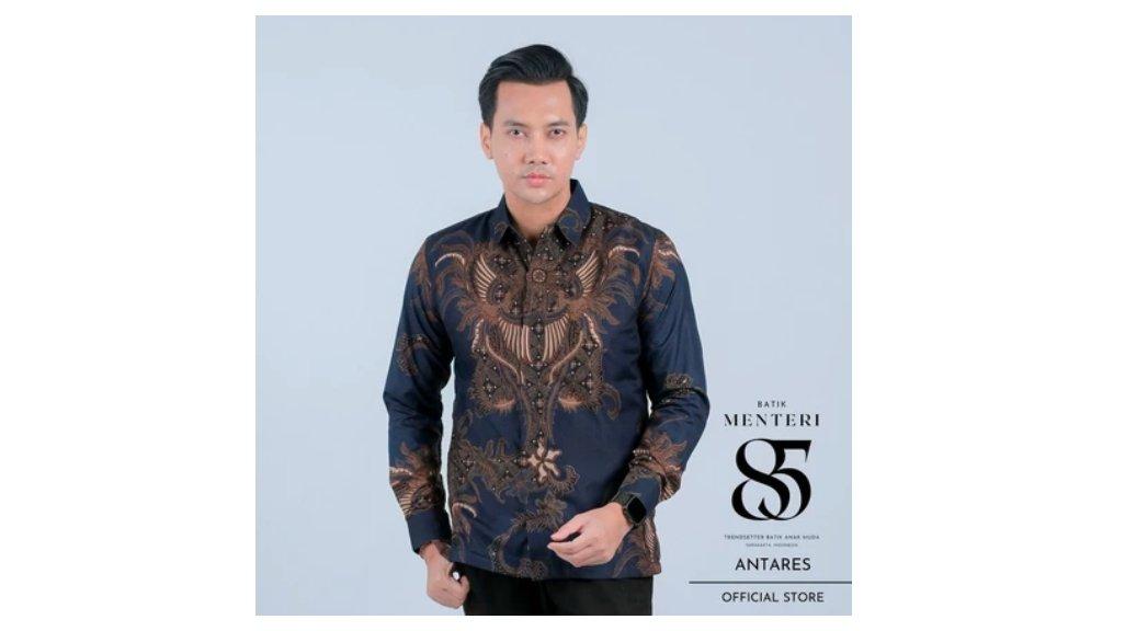 Kemeja Batik Menteri 85 Baju Batik Pria Motif Antares Modern Lengan Panjang Slim Fit Premium MEN85