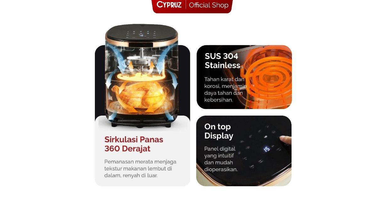 Keunggulan CYPRUZ Window Air Fryer Digital 3,5 Liter.