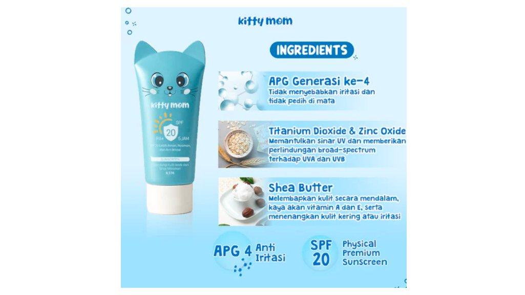 Kitty Mom Physical Sunscreen Anak SPF 20 PA+ Anti Iritasi Non Paraben & Alkohol