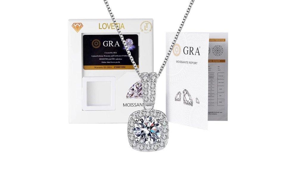 LOVETIA Kalung Liontin Square Perak 925 1.0 Ct Sertifikat GRA BTXL016