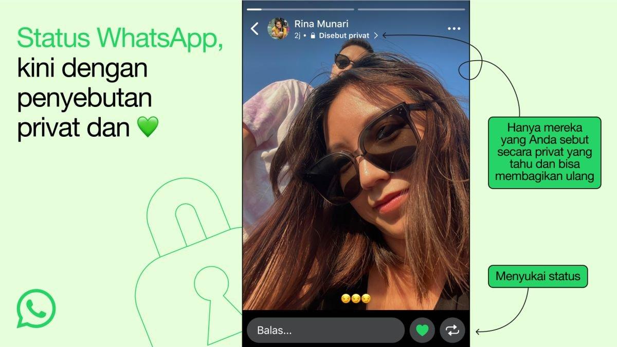 Pengumuman pihak WhatsApp atas kehadiran fitur Like dan Mention di Status WA