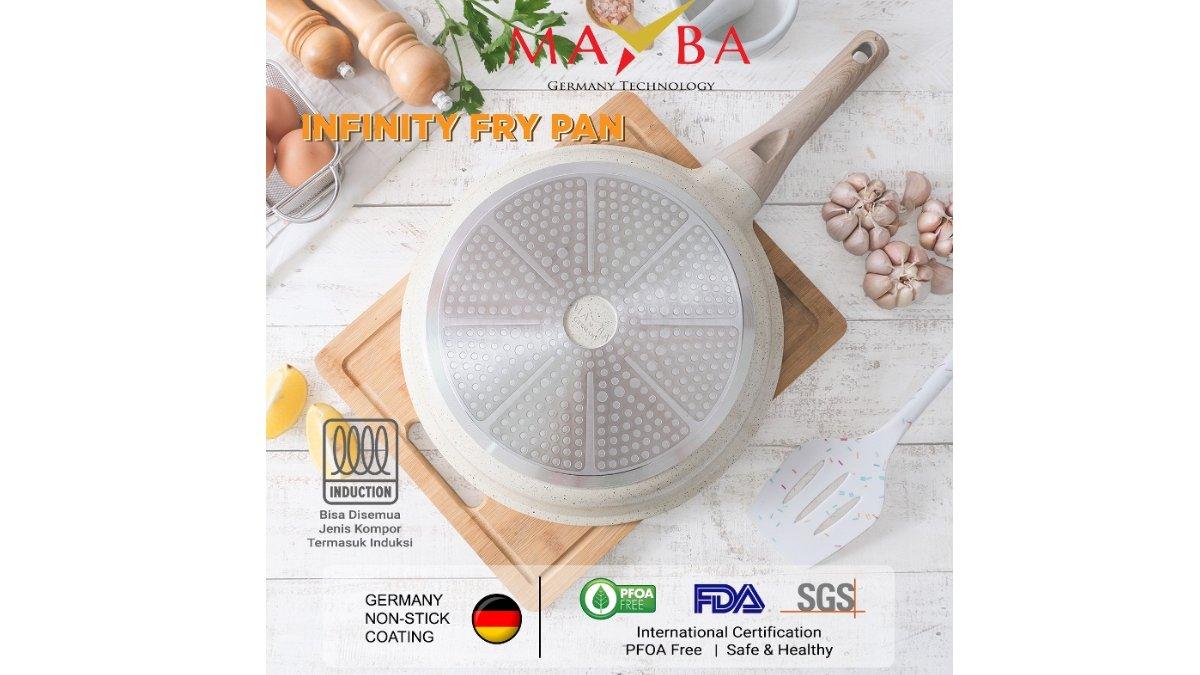 MAYBA Infinity Granite Creme Fry Pan dengan induction bottom.