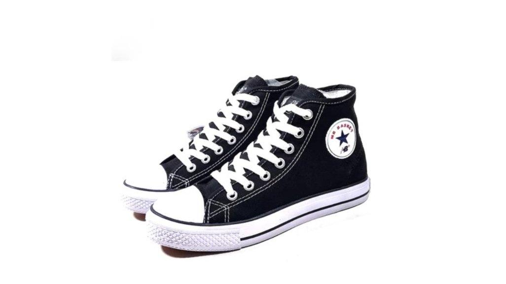 MB Basket 805 Tinggi Sepatu Sekolah SD SMP SMA Kanvas Hitam Putih Pria Wanita Sol Dijahit