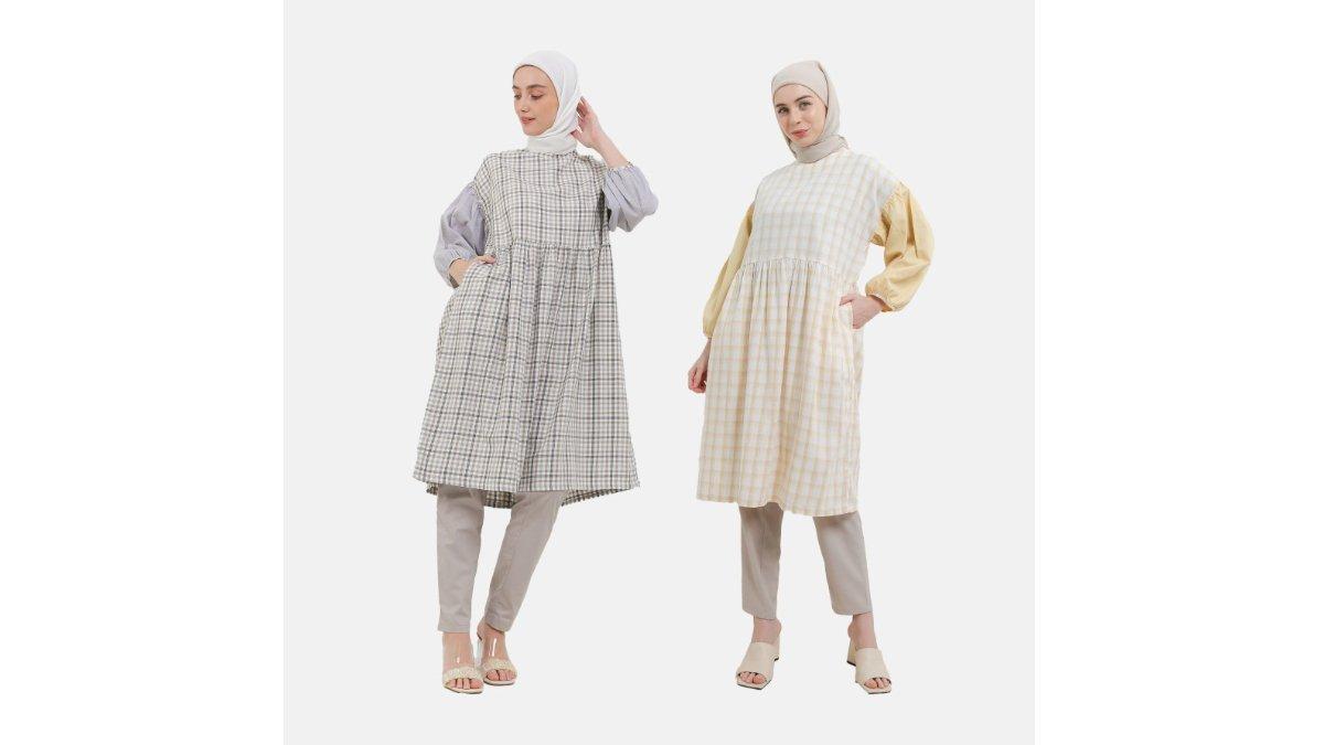 MFMW Milly Midi Dress Gamis Abu Motif Kotak-kotak