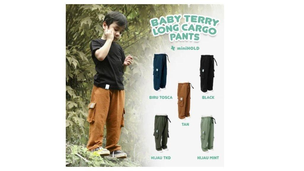 MINIHOLD Babayterry Long Cargo Pants Celana Anak Bahan Babyterry Usia 1-12 Tahun