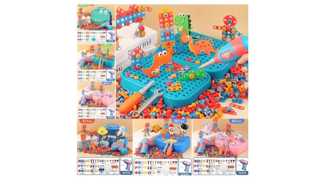 Mainan Pendidikan Sekrup Perbaikan Bor Listrik DIY Kotak Alat Simulasi Anak-Anak Merakit Mainan