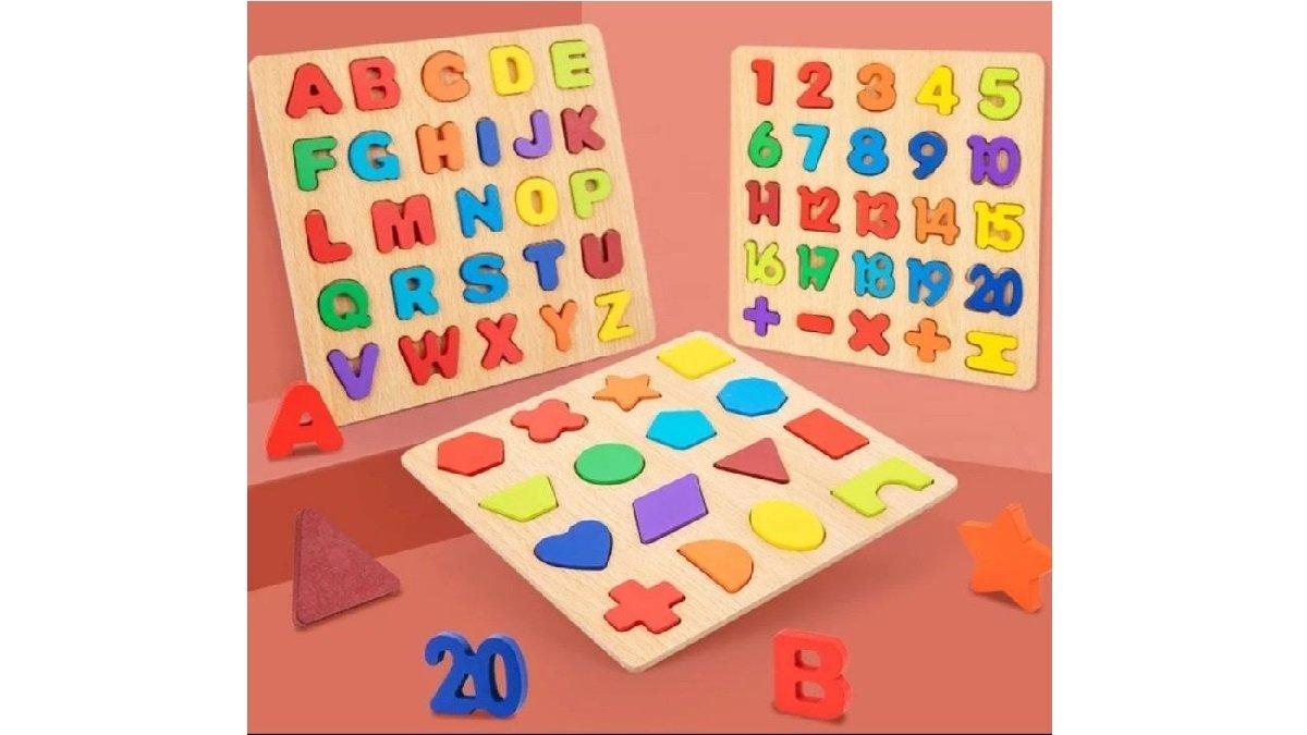 Mainan Puzzle Kayu Edukasi Huruf ABC dan Angka untuk Belajar Anak