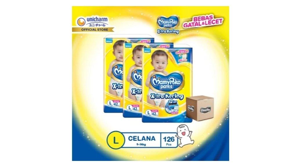 MamyPoko Pants X-tra Kering - L 42 - Popok Celana - 3 Packs/ 1Karton