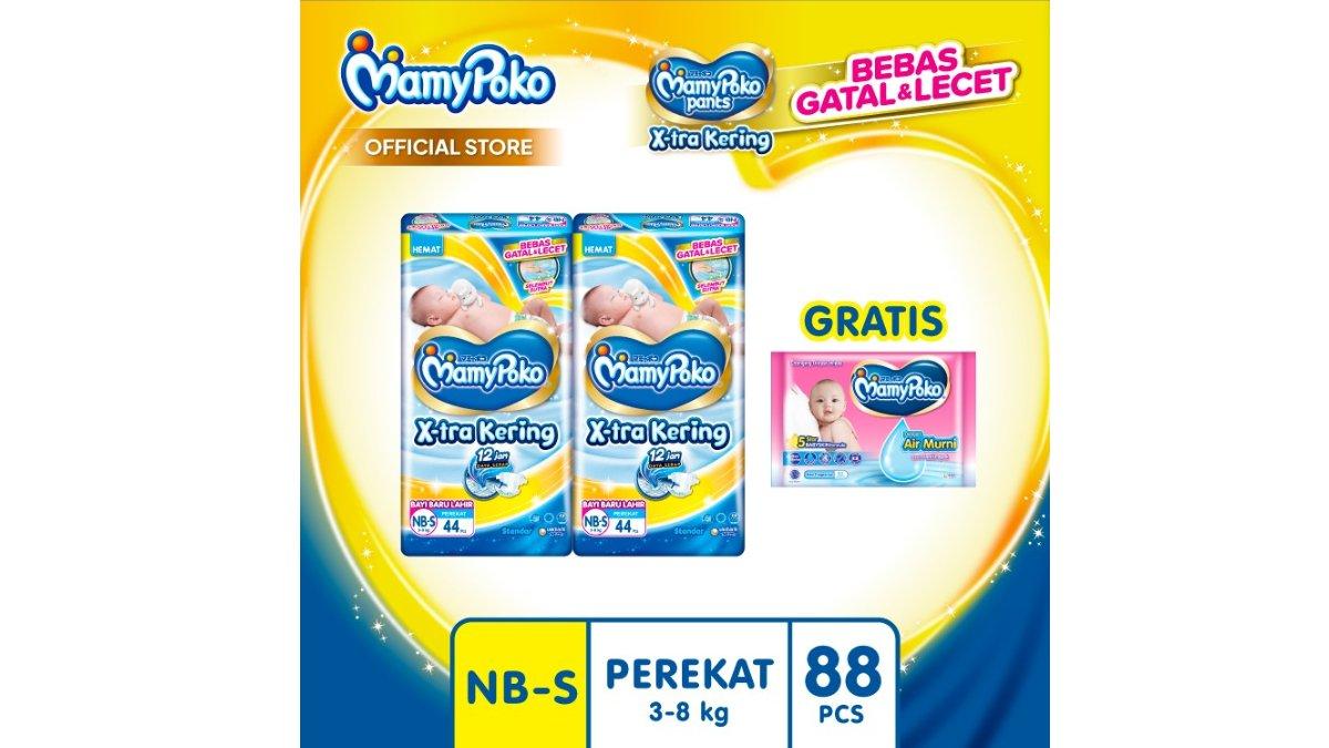 MamyPoko X-tra Kering - NB-S 44 - Popok Perekat Newborn Bayi Baru Lahir - 2 Packs