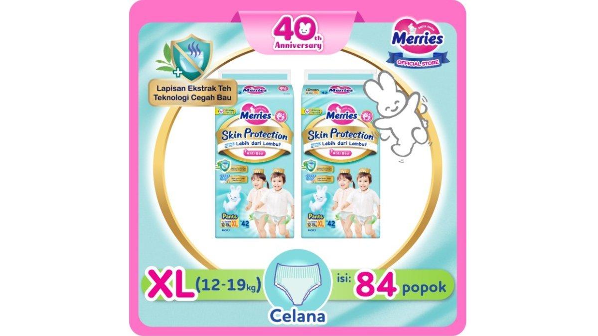 Merries Skin Protection Popok bayi Celana XL 42 Perlengkapan Bayi Dengan Ekstrak Daun Teh Alami x2