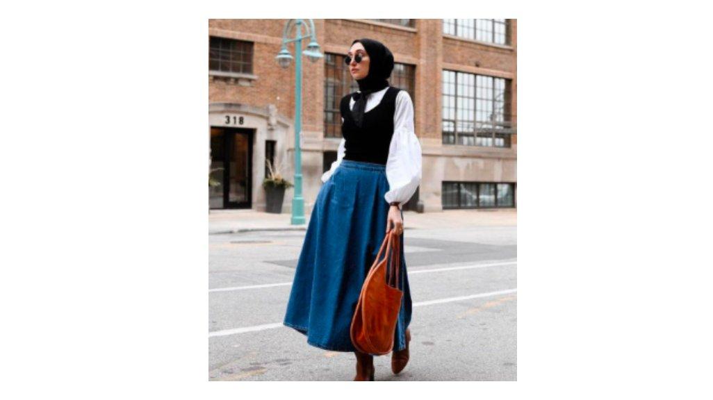 Mix and Match Rok Jeans Panjang + Blouse Lengan Puff
