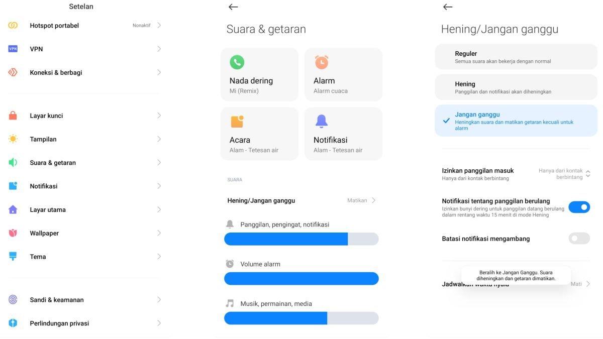 Tampilan pengaturan Mode Jangan Ganggu di HP Android