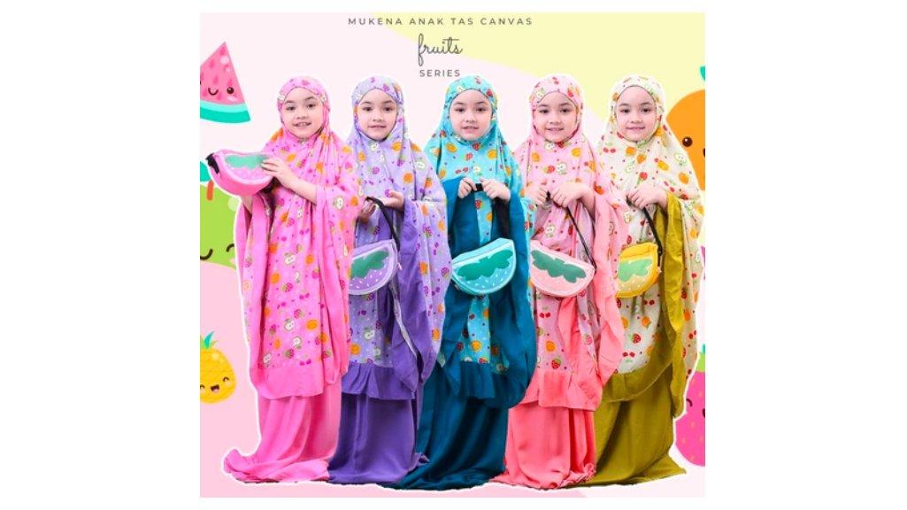 Mukena Anak Fruits Tas Canvas Motif Buah Rayon