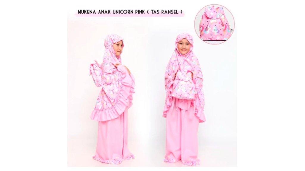Mukena Anak Katun Unicorn Cup Pink ( Tas Ransel )