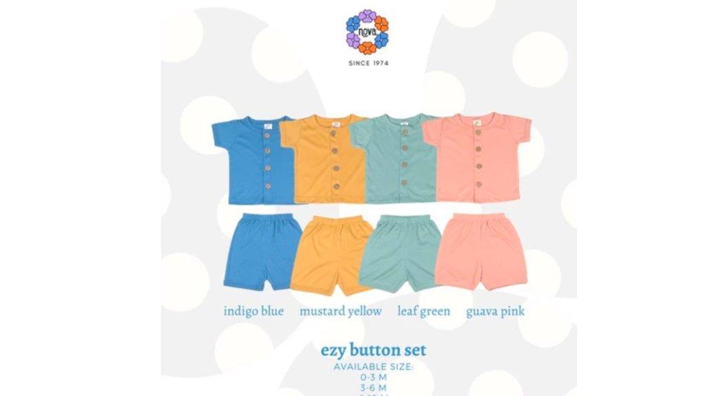 NOVA - Ezy Colour New Season - Ezy Button Set - Setelan Bayi dan Anak - Setelan Baju Kancing Pendek (0-24 Bulan)