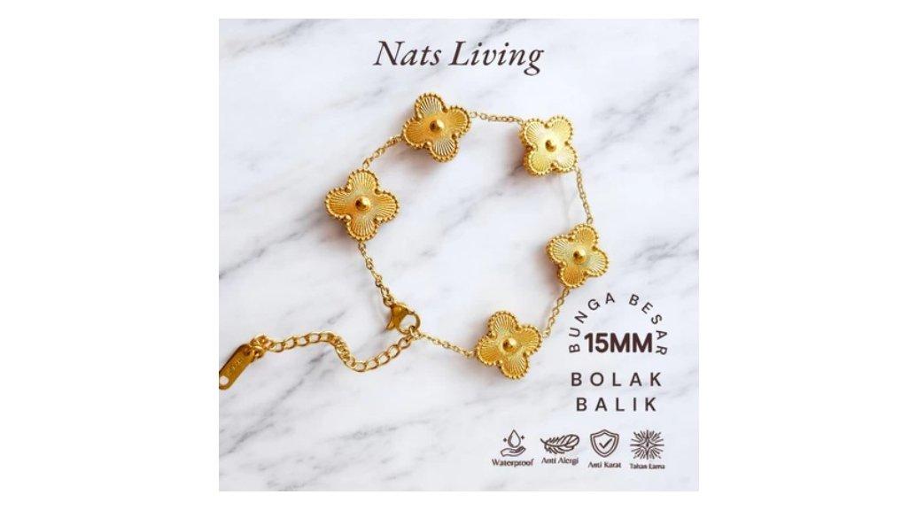 Nats Living: Gelang Tangan Clover Titanium Wanita Anti Karat, Premium Jasmine 5
