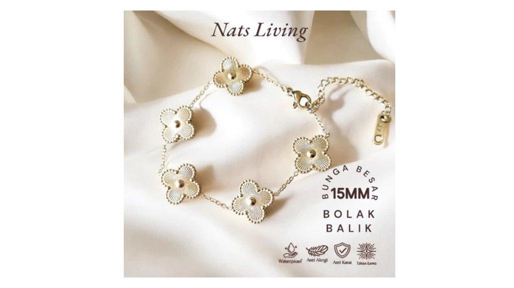 Nats Living: Gelang Tangan Clover Titanium Wanita Anti Karat, Premium Jasmine 5