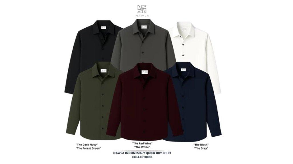 Nawla - Baju Atasan Pria Kemeja Polos Lengan Panjang The Essential Series Quick Dry Bahan Adem Anti Kusut Formal