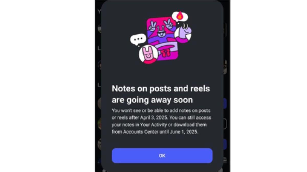 Tampilan notifikasi penghapusan Notes di Feed dan Reels yang muncul di aplikasi Instagram
