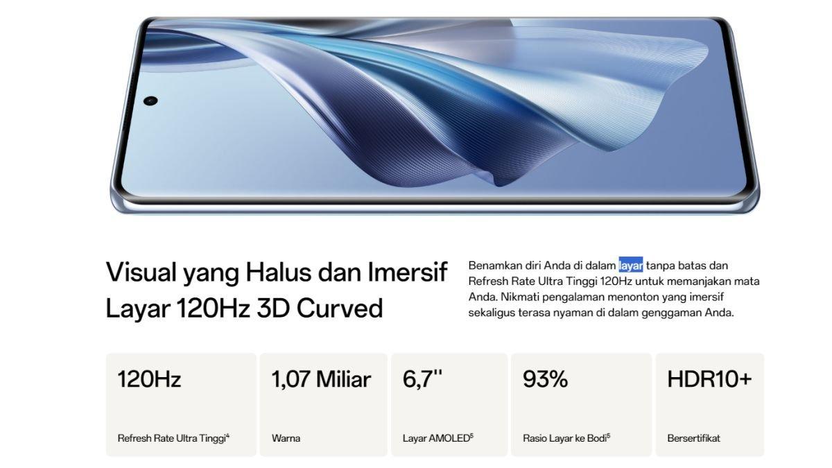 Spesifikasi layar OPPO Reno10 5G