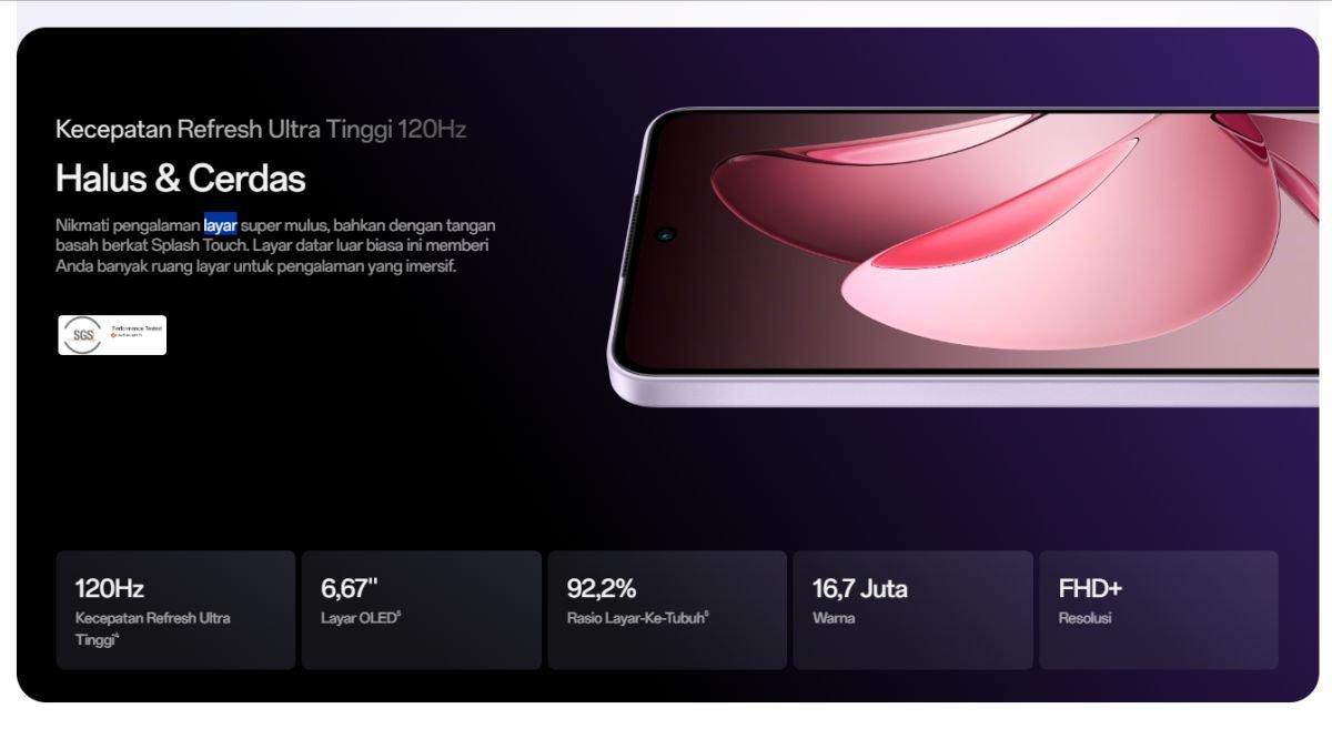 Spesifikasi layar OPPO Reno13 F 4G