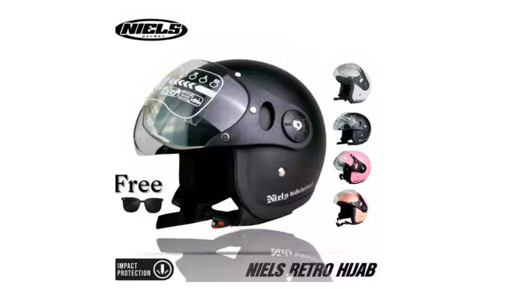 Oh helm - Helm Niels Hijab Anak Half Face Hitam Doff / Sni Premium