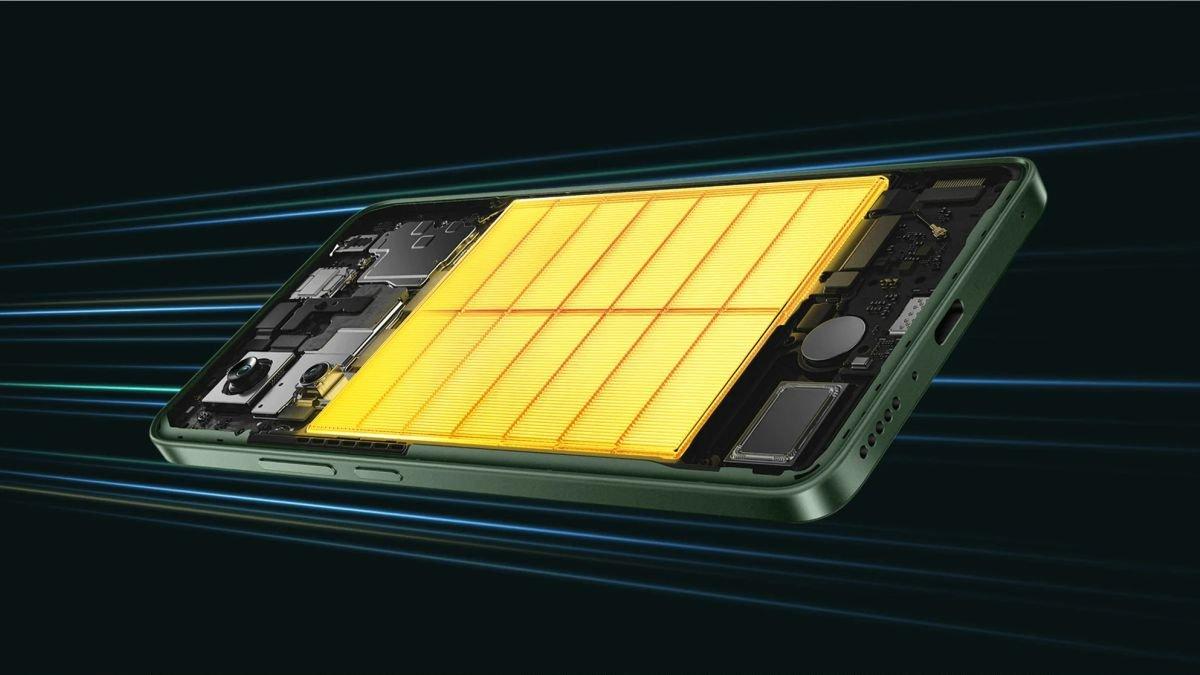 Ilustrasi sektor daya POCO M7 Pro 5G yang didukung baterai 5.110 mAh dengan fast charging 45 watt