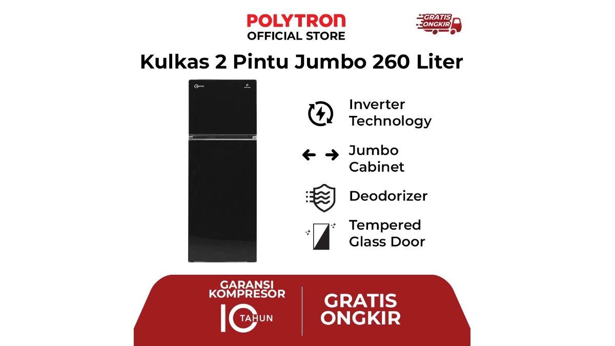 POLYTRON Belleza JUMBO Inverter Kulkas 2 Pintu 260 Liter Inverter PRW 29VX
