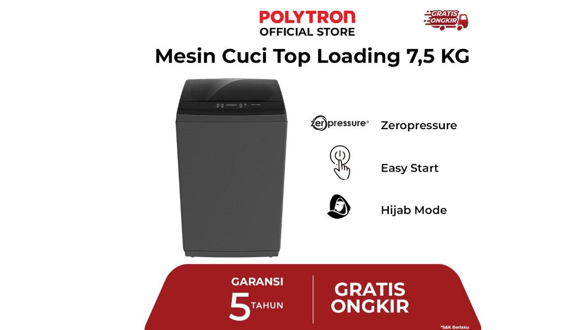  POLYTRON Mesin Cuci 1 Tabung Zeromatic Hijab 7.5 KG PAW 75518B 