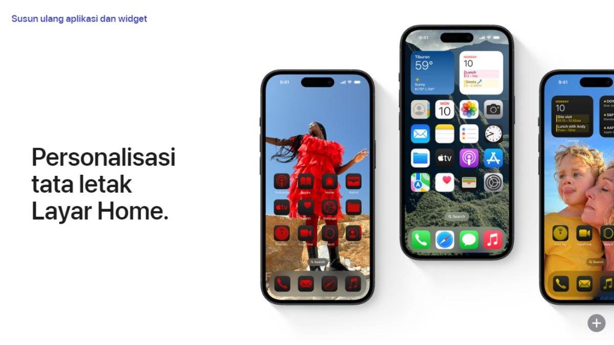 Ilustrasi personalisasi atau penyesuaian tampilan layar utama di iOS 18