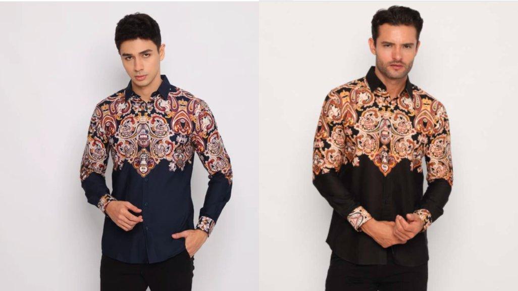 Platini Kemeja Batik Pria Lengan Panjang Katun Navy 36032