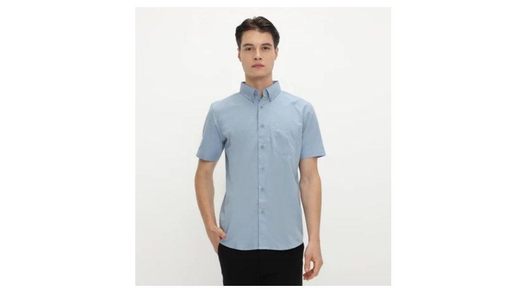 Platini Kemeja Pria Polos Lengan Pendek Katun Light Blue 63187
