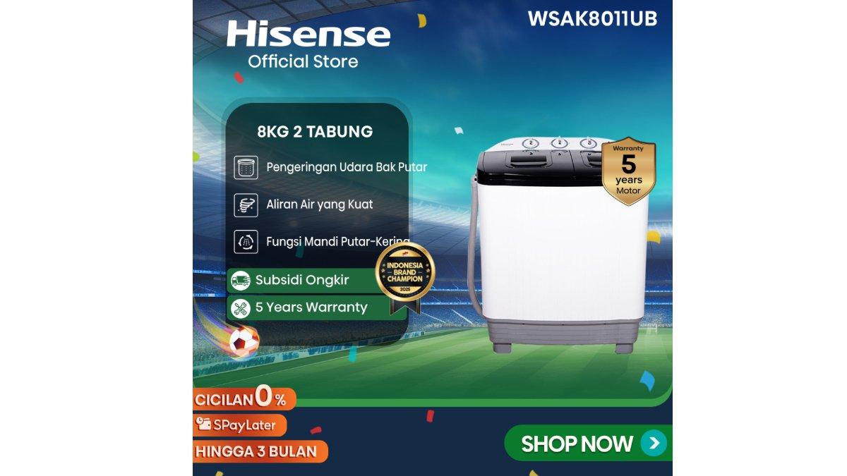 Produk Hisense Mesin Cuci 2 Tabung Top Loading 8 KG