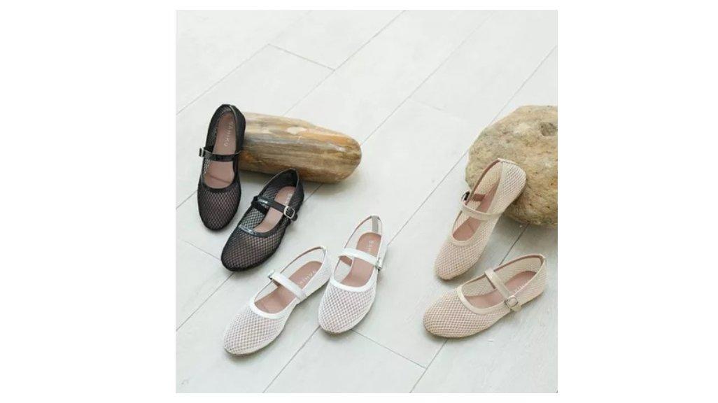SAHIKU-Candice Mesh Flat Shoes | Sepatu Fishnet Mary Jane | Flatshoes Jaring Net Korean Style Wanita