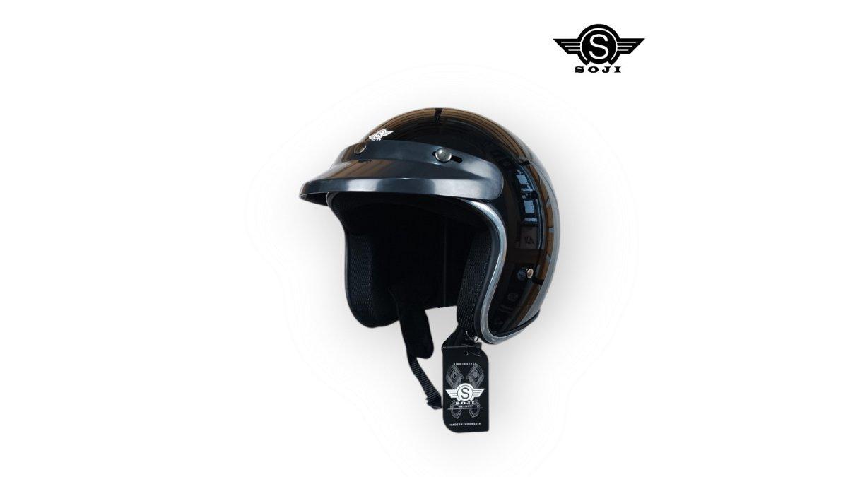 SOJI Helm Retro Polos Holmes List Crhome Classic Pet Hitam