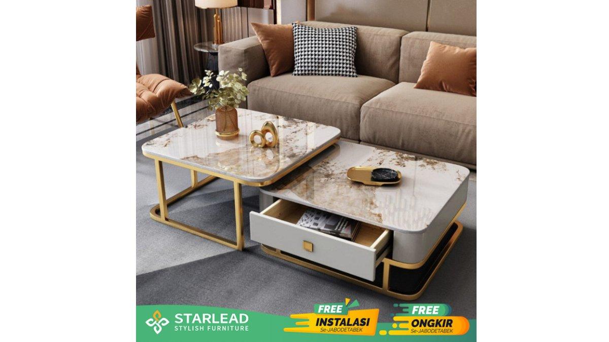 STARLEAD Meja Tamu Persegi 2 Tingkat Sintered