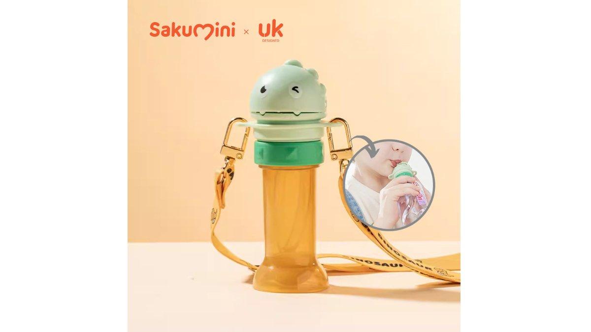 Sakumini 2in1 Travelling Portable Cover Straw Dino Tutup Botol Sedotan Anak