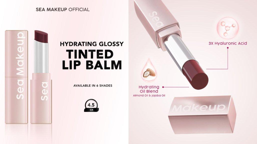 Sea Makeup Hydrating Glossy Gleam Luster Tinted Lip Balm menghasilkan warna vibrant dengan strong glossy effect (lazada.co.id)