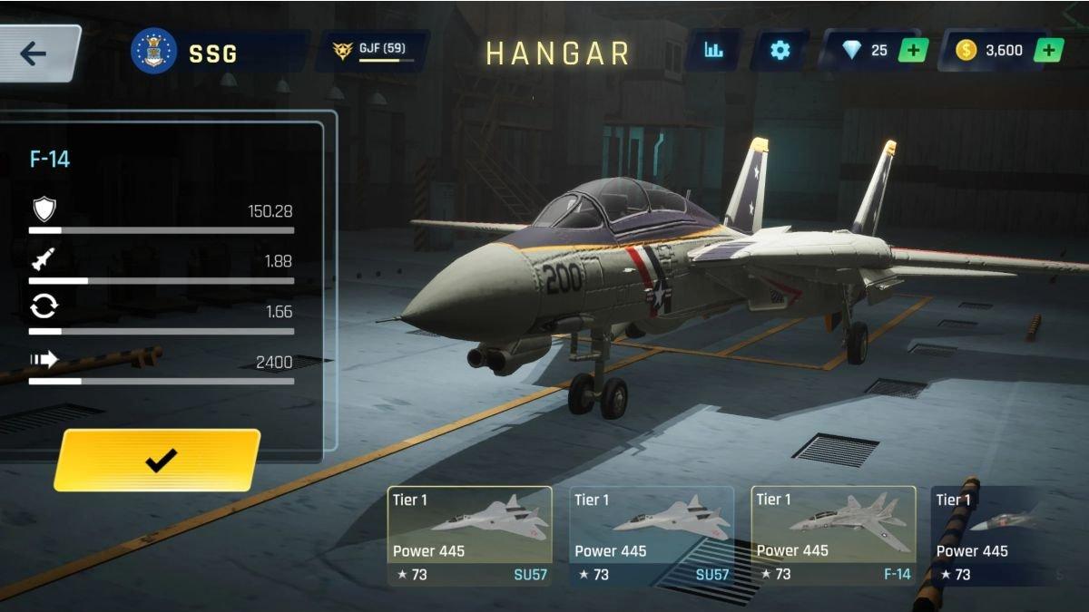 Ilustrasi pesawat tempur sedang di hangar dalam Sky Warriors: Airplane Games