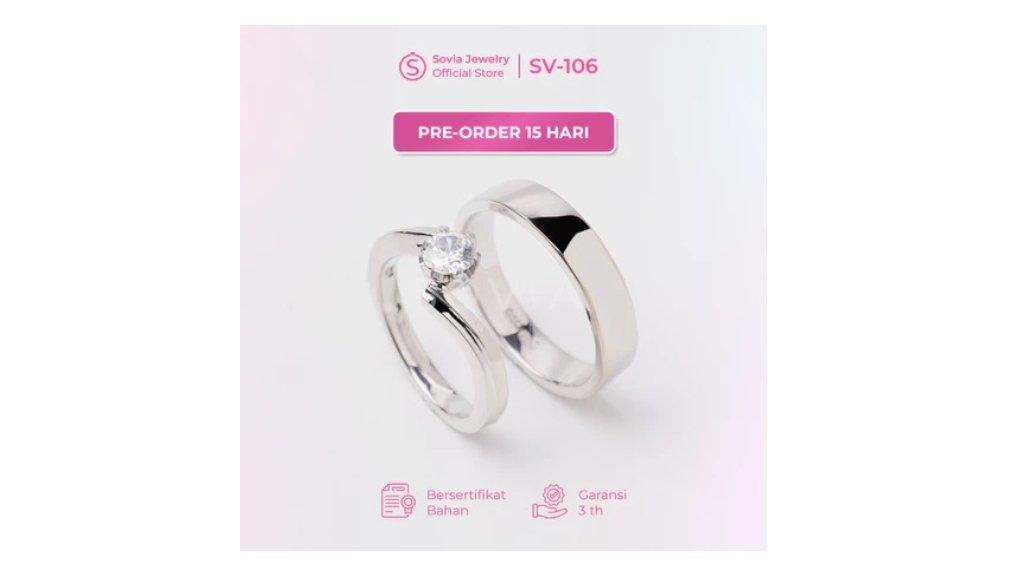 Sovia Jewelry Cincin Couple Palladium 5% (Cincin Cowok) & Emas Putih 5% (Cincin Cewek) Desain SV-106