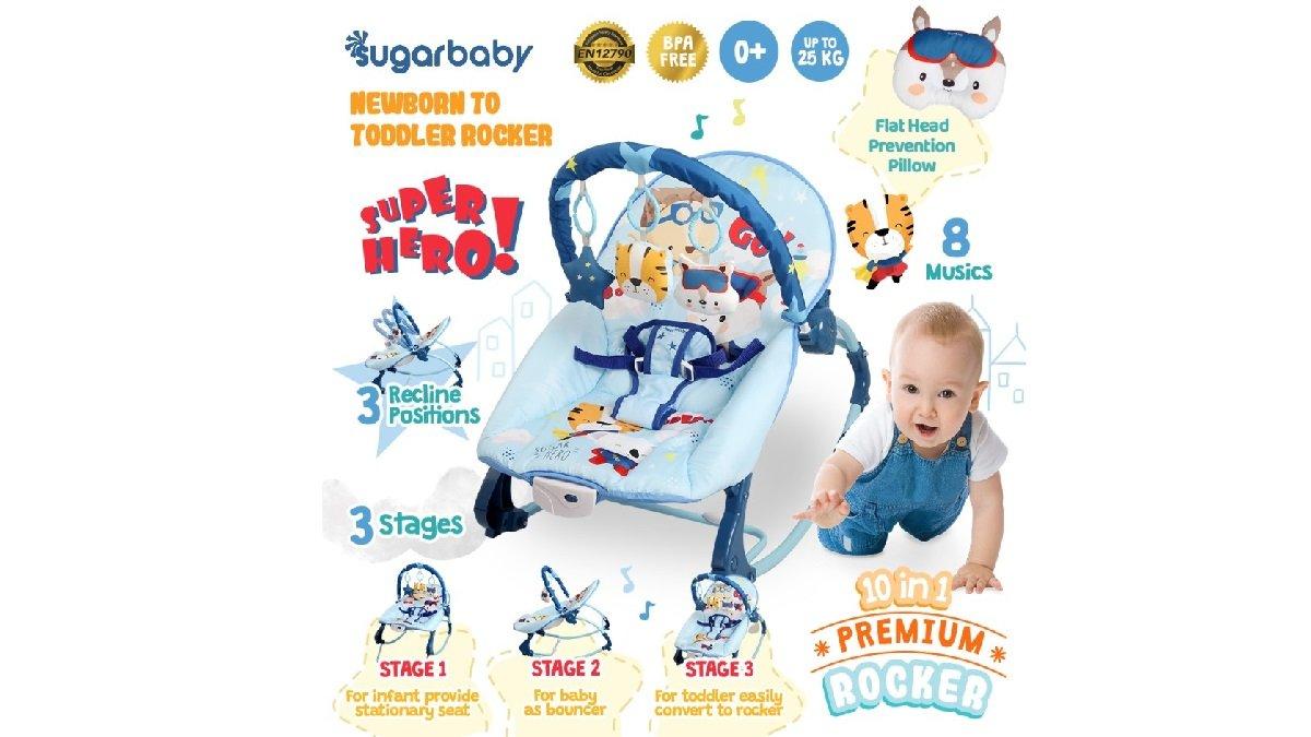 Sugar Baby 10in1 Premium Rocker Ayunan/Bouncer Bayi untuk Berjemur