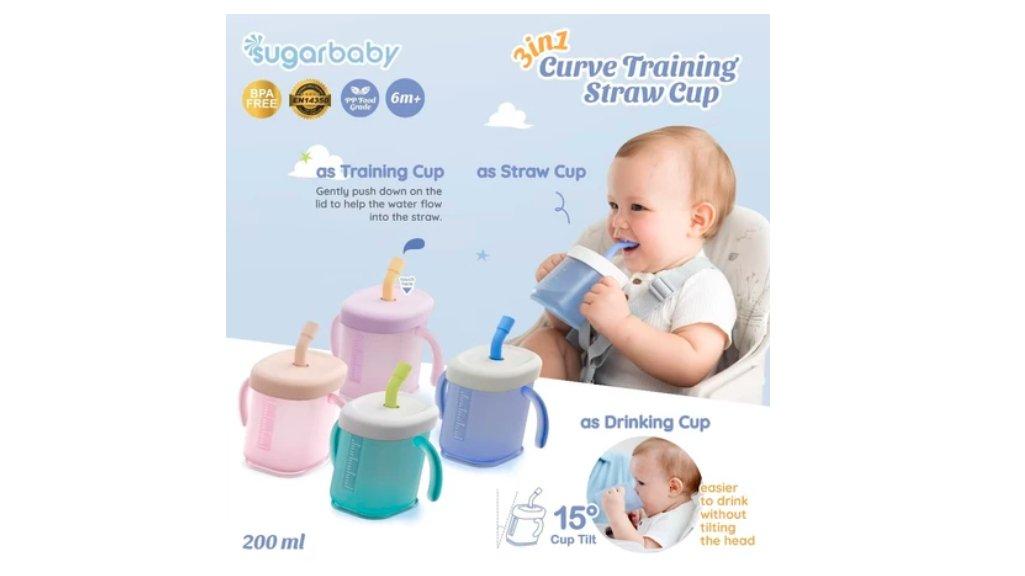 Sugarbaby 3 in 1 Curve Training Straw Cup/Gelas MPASI Bayi/Gelas Bayi Anti