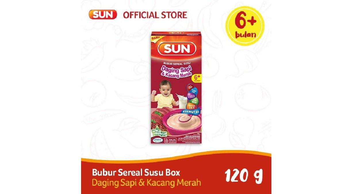 Sun Bubur Sereal Susu Daging Sapi & Kacang Merah 120 g tersedia di Indomaret.