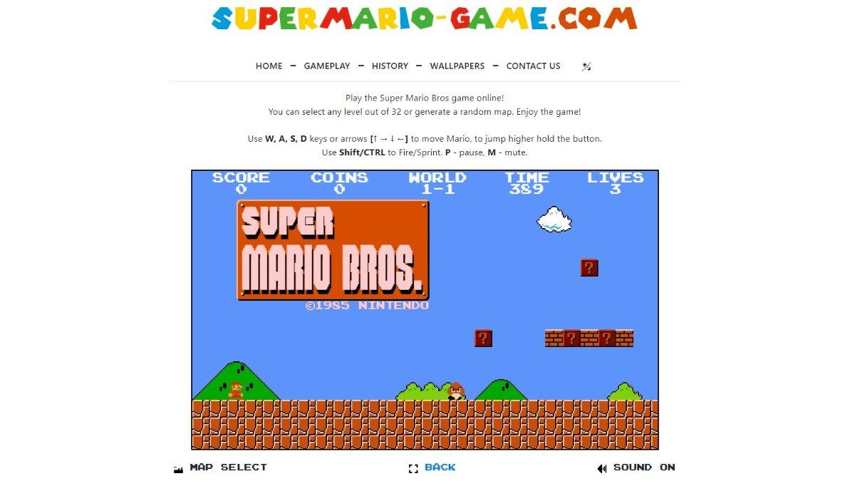 Game Super Mario Bros akan muncul dan bisa dimainkan secara gratis.
