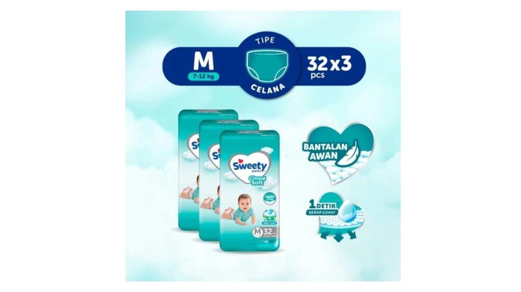 Sweety Silver Pants Cloud Soft M 3 x 32s Popok Celana Baby Diapers - Special Upcount