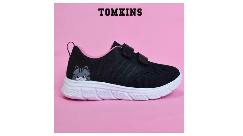 TOMKINS Luca - Black Grey Sepatu Sekolah Anak Perempuan
