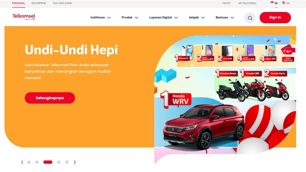 Tampilan situs web resmi Telkomsel