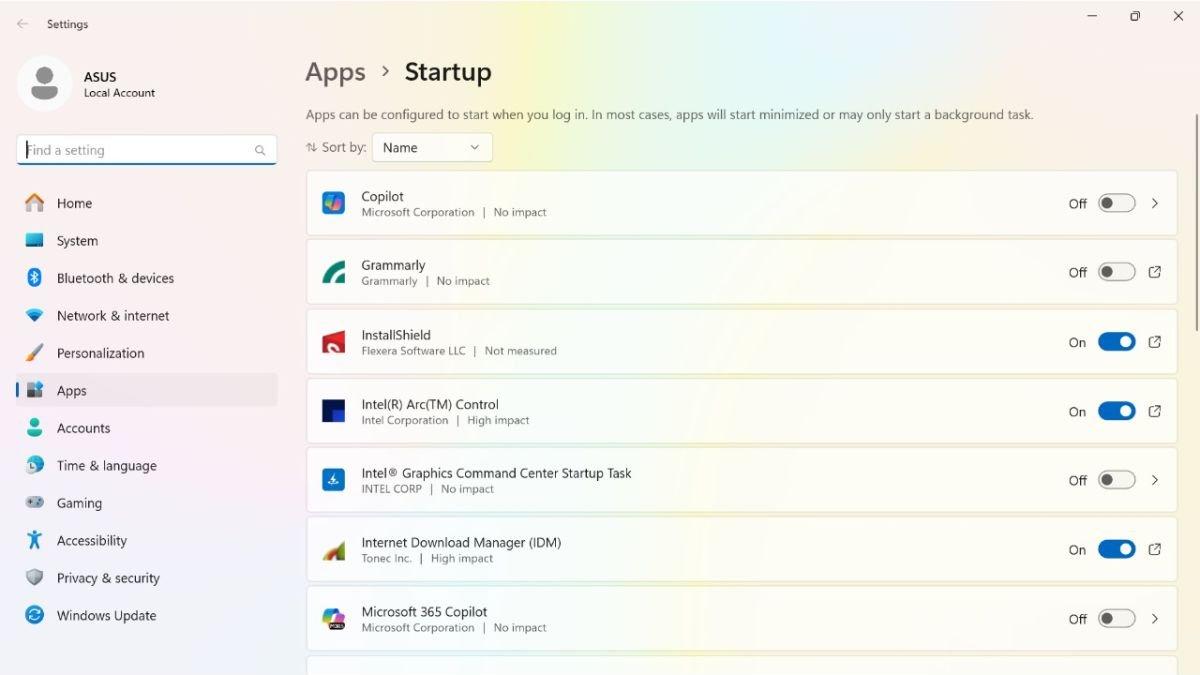 Tampilan Startup Apps di menu Settings Windows